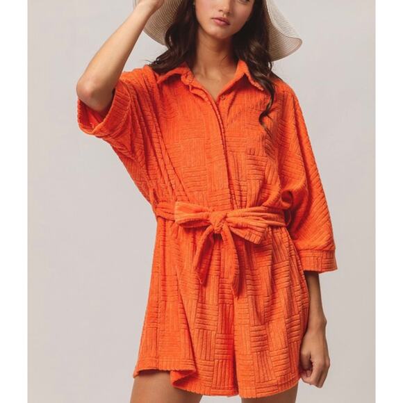 Bibi Beach Towel Textured Terry Shorts Romper Beach Orange Papaya IB1388-0 Med - Picture 2 of 11